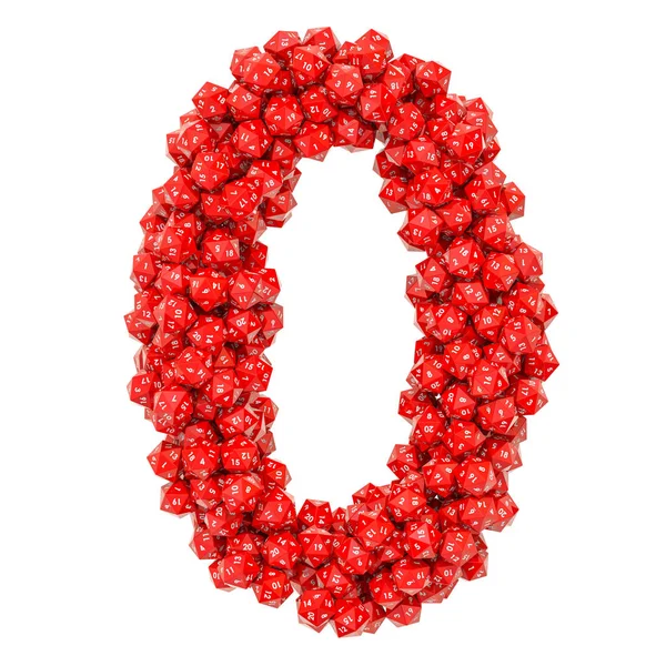 Número 0, de dados rojos de veinte caras, representación 3D —  Fotos de Stock