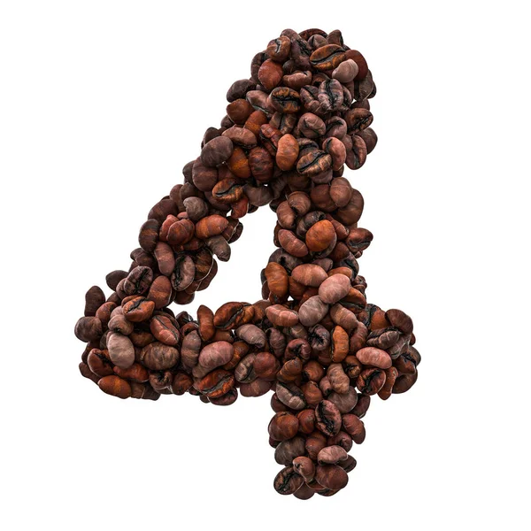 Numéro 4 à partir de grains de café torréfiés, rendu 3D — Photo