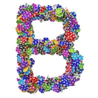 Alfabe mektup B casino belirteçleri. 3D render