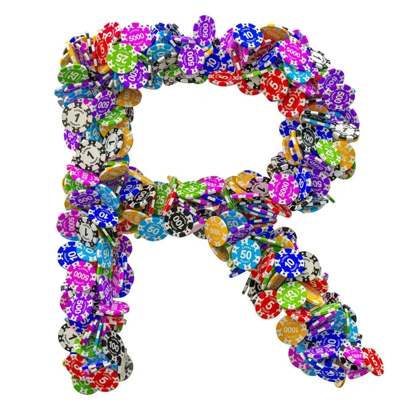 Alphabet bokstaven R från casino tokens. 3D-rendering — Stockfoto