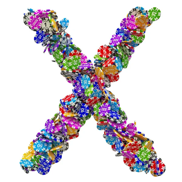 Γράμμα αλφαβήτου X από μάρκες καζίνο. 3D rendering — Φωτογραφία Αρχείου