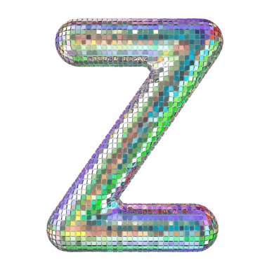 Disko yazı tipi, glitter ayna esaslarını gelen mektup Z. 3D render