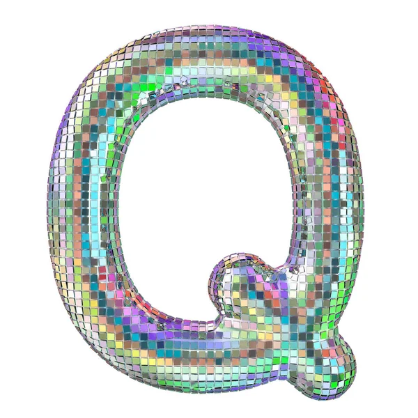 Disco lettertype, letter Q van glitter spiegel facetten. 3D-rendering — Stockfoto