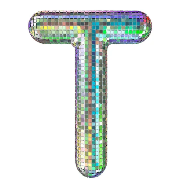 Disco teckensnitt, bokstaven T från glitter spegel fasetter. 3D-rendering — Stockfoto