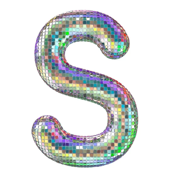 Disco teckensnitt, bokstaven S från glitter spegel fasetter. 3D-rendering — Stockfoto