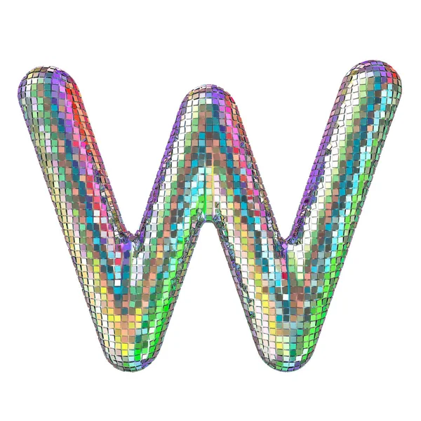 디스코 글꼴, 문자 W 반짝이 미러 측면에서. 3 차원 렌더링 — 스톡 사진