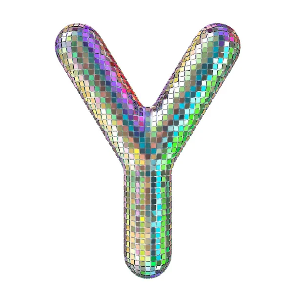 Disko yazı tipi, glitter ayna esaslarını gelen mektup Y. 3D render — Stok fotoğraf
