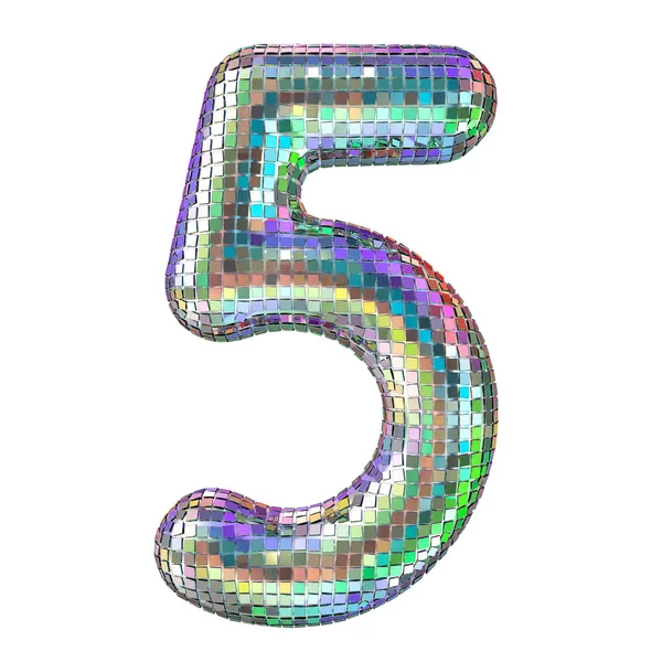 Disco font, number 5 from glitter mirror facets. 3D rendering — Stock Photo, Image