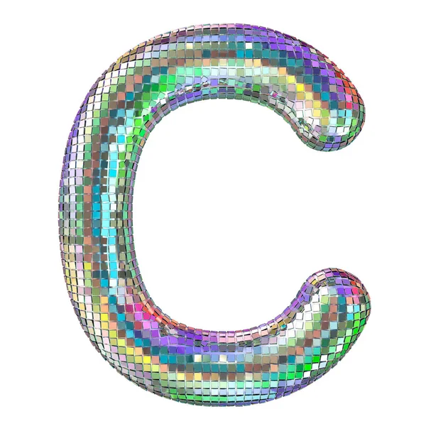 Disco teckensnitt, bokstaven C från glitter spegel fasetter. 3D-rendering — Stockfoto