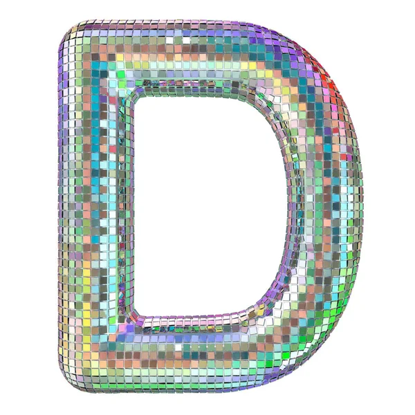 Discoschrift, Buchstabe d aus glitzernden Spiegelfacetten. 3D-Darstellung — Stockfoto