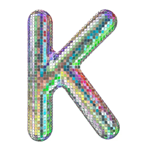 Disco font, letter K from glitter mirror facets. 3D rendering — Stock Photo, Image