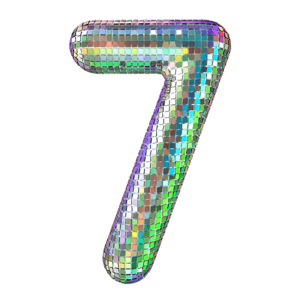 Диско-шрифт, номер 7 с блестящими зеркальными гранями. 3D рендеринг
