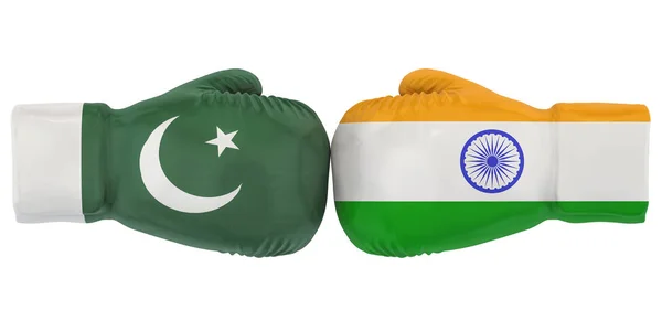 Boxningshandskar med Indien och Pakistan flaggor. Politiska eller krig co — Stockfoto