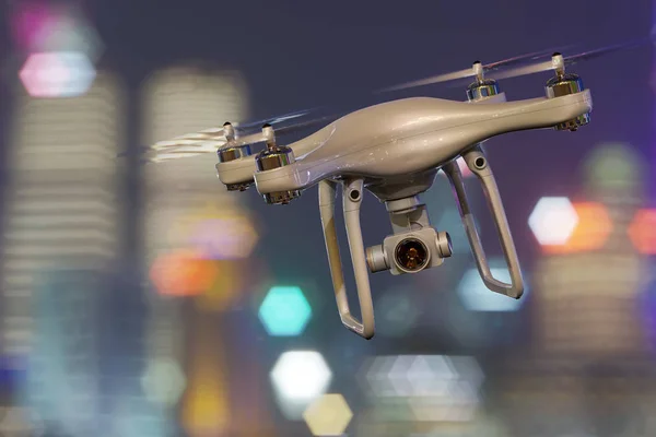 Drone in the night city, 3D rendering