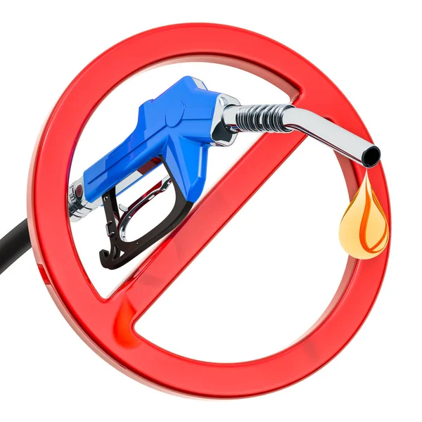 Gas pomp mondstuk met verboden ondertekenen, 3D-rendering — Stockfoto