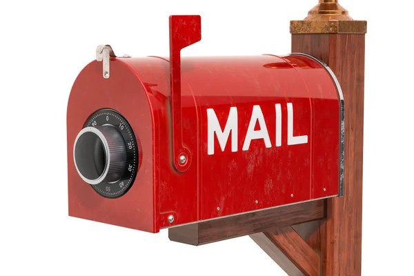 Poštovní schránka s visacím zámkem. Ochrana schránky koncept, vykreslování 3d objektů — Stock fotografie