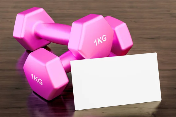 Blank business card for fitness trainer on the wooden desk backg — Stock Photo, Image