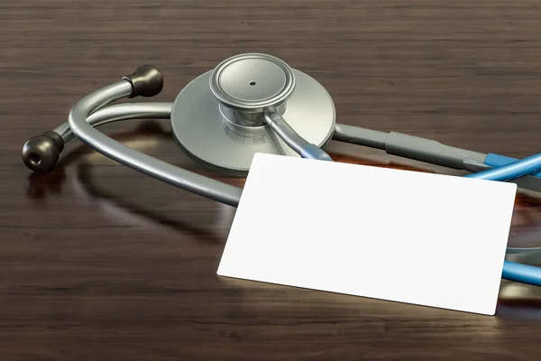 医疗公司或医生在木制上的空白名片 — 图库照片