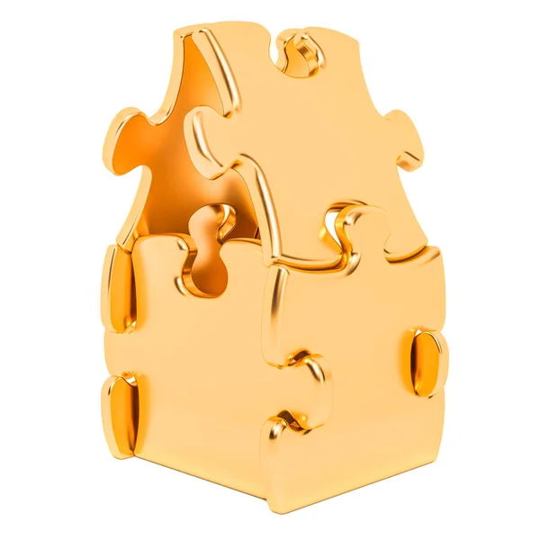Дом из золотой головоломки, 3D рендеринг — стоковое фото