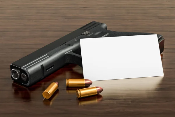 Blank business card for gun shop or firearm store on the wooden