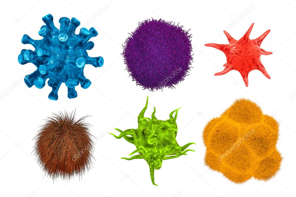 Set of viruses, 3D rendering