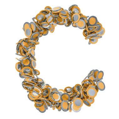 Alfabe harf C euro coins. 3D render