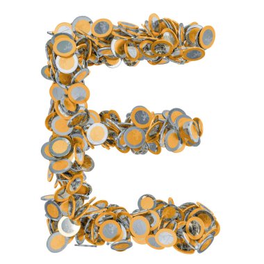 Alfabe harf E euro coins. 3D render