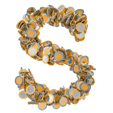 Alfabe harf S euro coins. 3D render