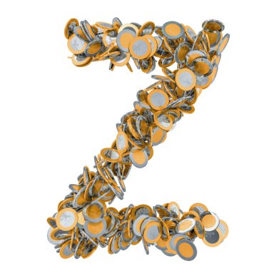 Alfabe harf Z euro coins. 3D render