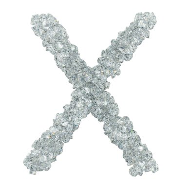 Yazı tipi elmas, elmas X harfi. 3D render
