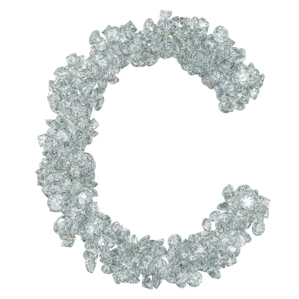Diamantschrift, Buchstabe c aus Diamanten. 3D-Darstellung — Stockfoto