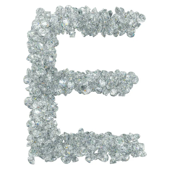 Fuente de diamante, letra E de diamantes. Renderizado 3D — Foto de Stock