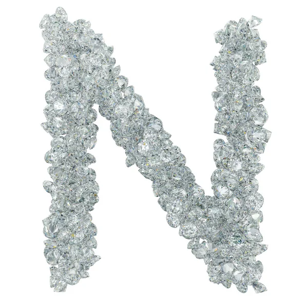 Diamant lettertype, letter N van diamanten. 3D-rendering — Stockfoto