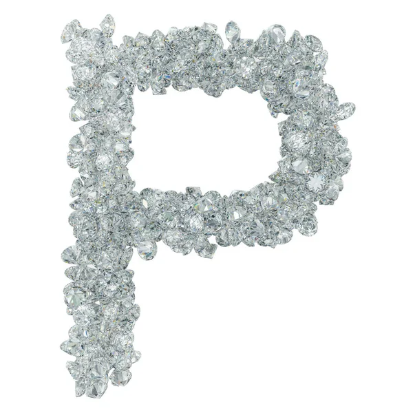 Бриллиантовый шрифт, буква P из бриллиантов. 3D рендеринг — стоковое фото