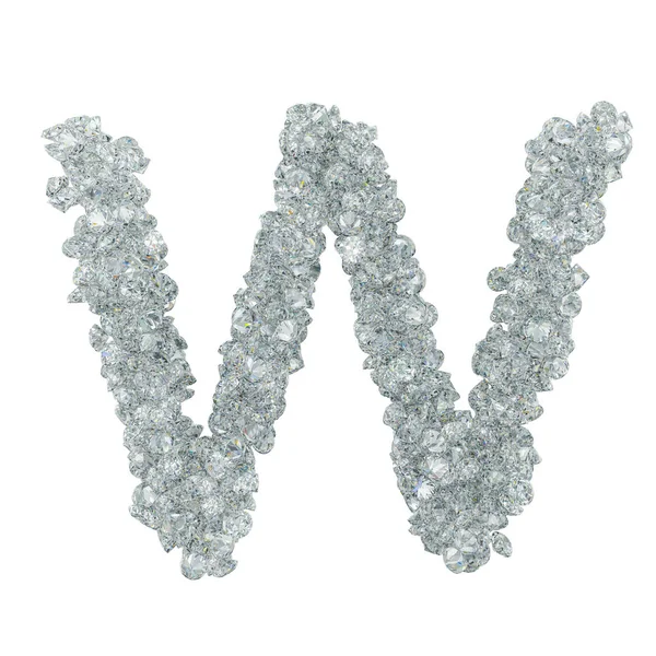 Diamant lettertype, letter W van diamanten. 3D-rendering — Stockfoto