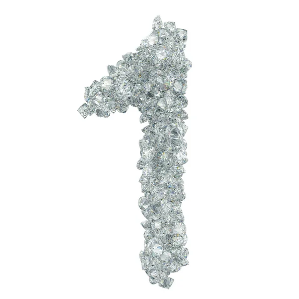 Diamantschrift, Nummer 1 aus Diamanten. 3D-Darstellung — Stockfoto