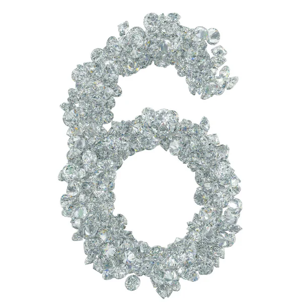 다이아몬드 글꼴, 다이아몬드에서 번호 6입니다. 3 차원 렌더링 — 스톡 사진