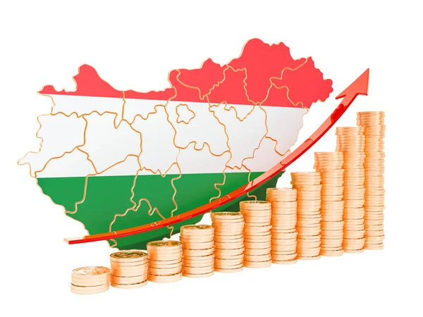 Gazdasági növekedés Magyarország koncepció, 3d-leképezés — Stock Fotó