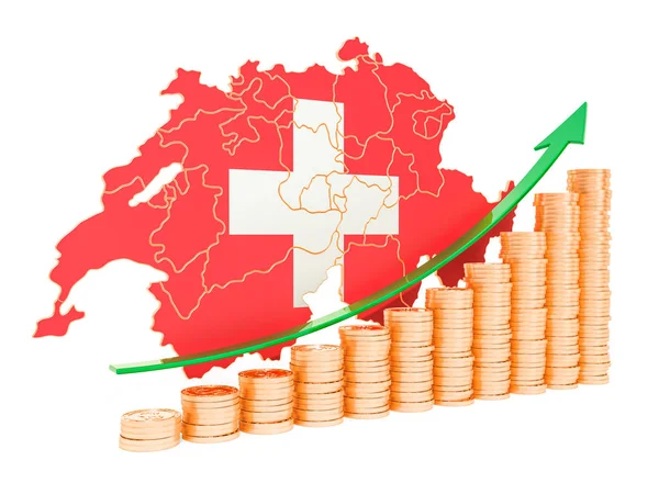 Croissance économique en Suisse concept, rendu 3D — Photo