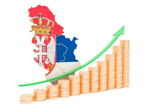 Hospodářský růst v Srbsku konceptu, vykreslování 3d objektů — Stock fotografie