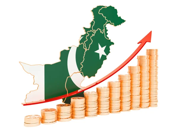 Crescimento econômico no conceito de Paquistão, renderização 3D — Fotografia de Stock