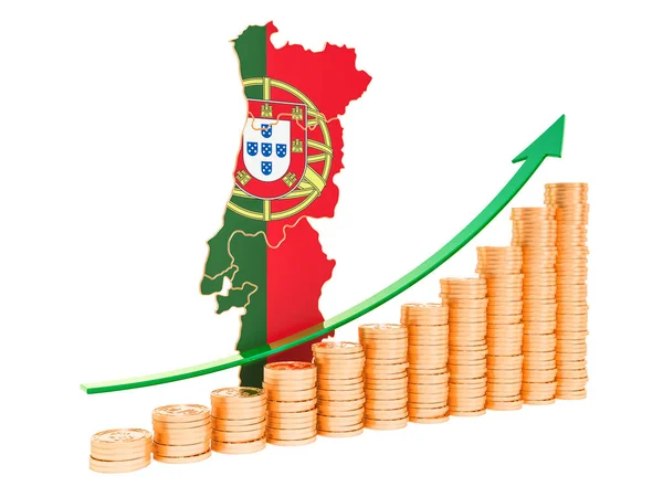 Crescimento económico em Portugal conceito, renderização 3D — Fotografia de Stock