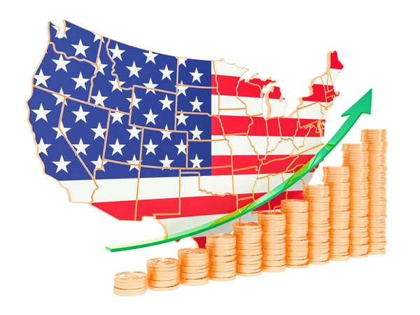Crescimento econômico nos Estados Unidos conceito, 3D renderização — Fotografia de Stock