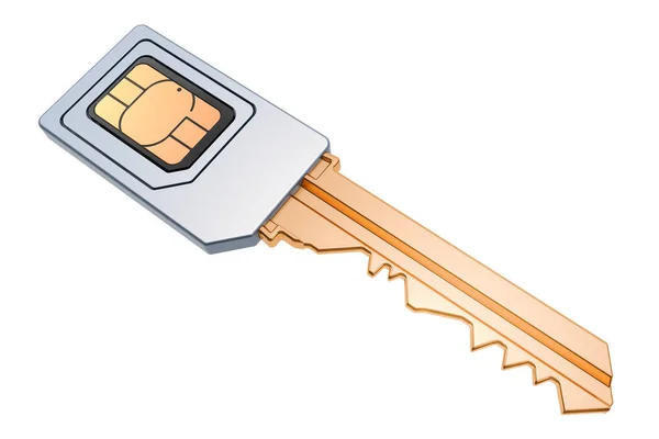 SIM kartu bezpečnostní koncepce, vykreslování 3d objektů — Stock fotografie