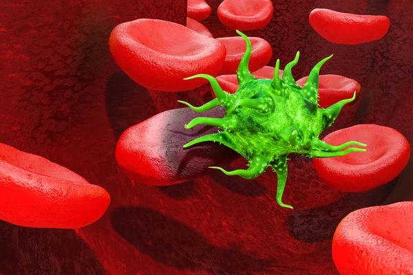 Virus et cellules sanguines circulant à l'intérieur de l'artère, rendu 3D — Photo