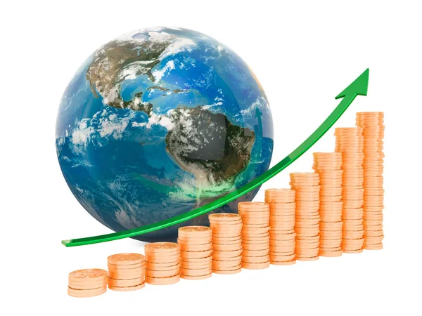 Concetto di crescita economica globale, rendering 3D — Foto Stock