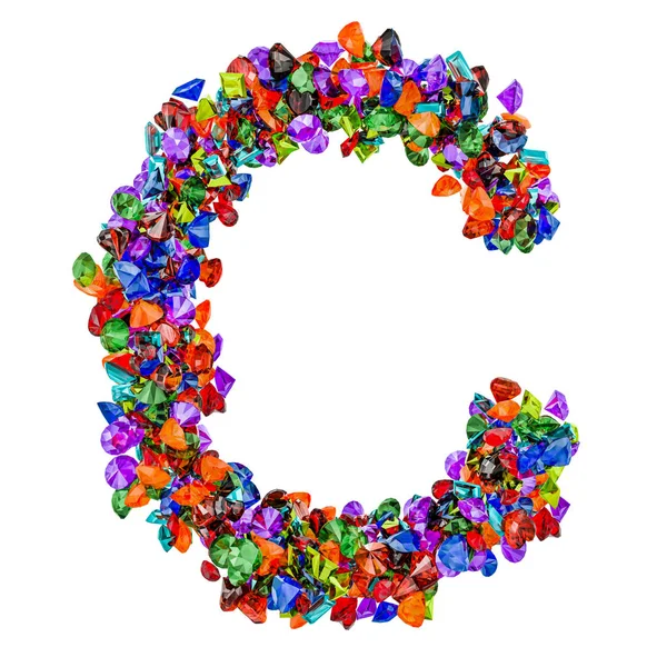 Carta C de pedras preciosas coloridas. Renderização 3D — Fotografia de Stock