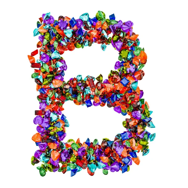 Letra B de piedras preciosas de colores. Renderizado 3D — Foto de Stock
