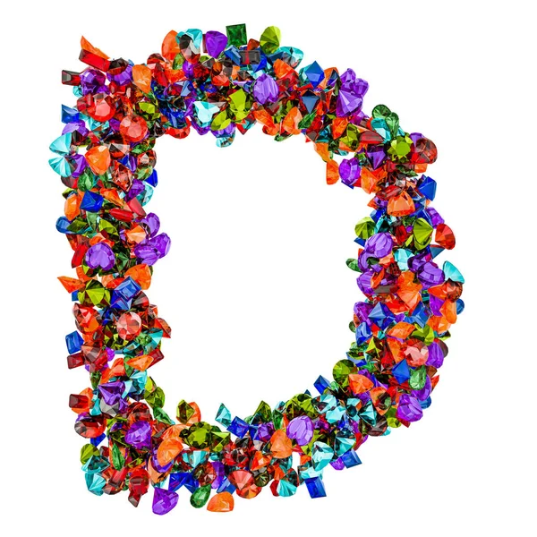 Carta D de pedras preciosas coloridas. Renderização 3D — Fotografia de Stock