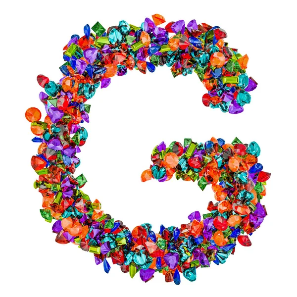 Літера G з кольорових дорогоцінних каменів. 3D візуалізація — стокове фото